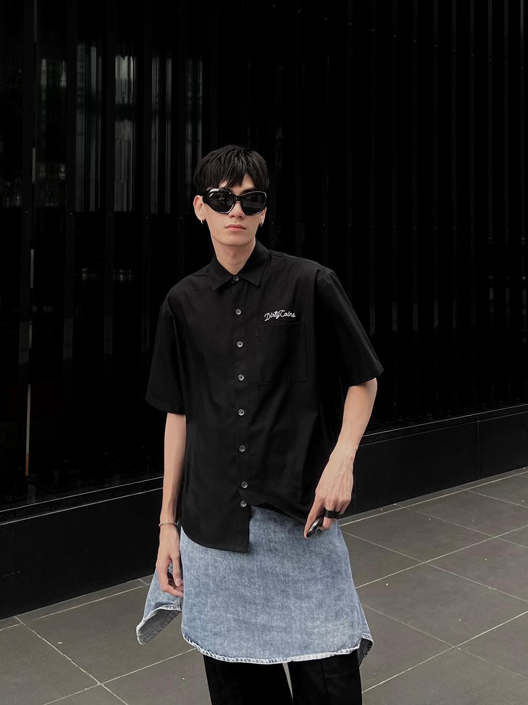 Rope Printed Relaxed Shirt Black Dirtycoins